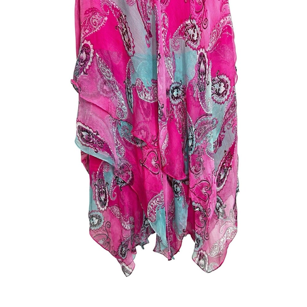 Vintage Sue Wong Couture 100% Silk Beaded Paisley Handkerchief Dress Sz 4 - Picture 3 of 7